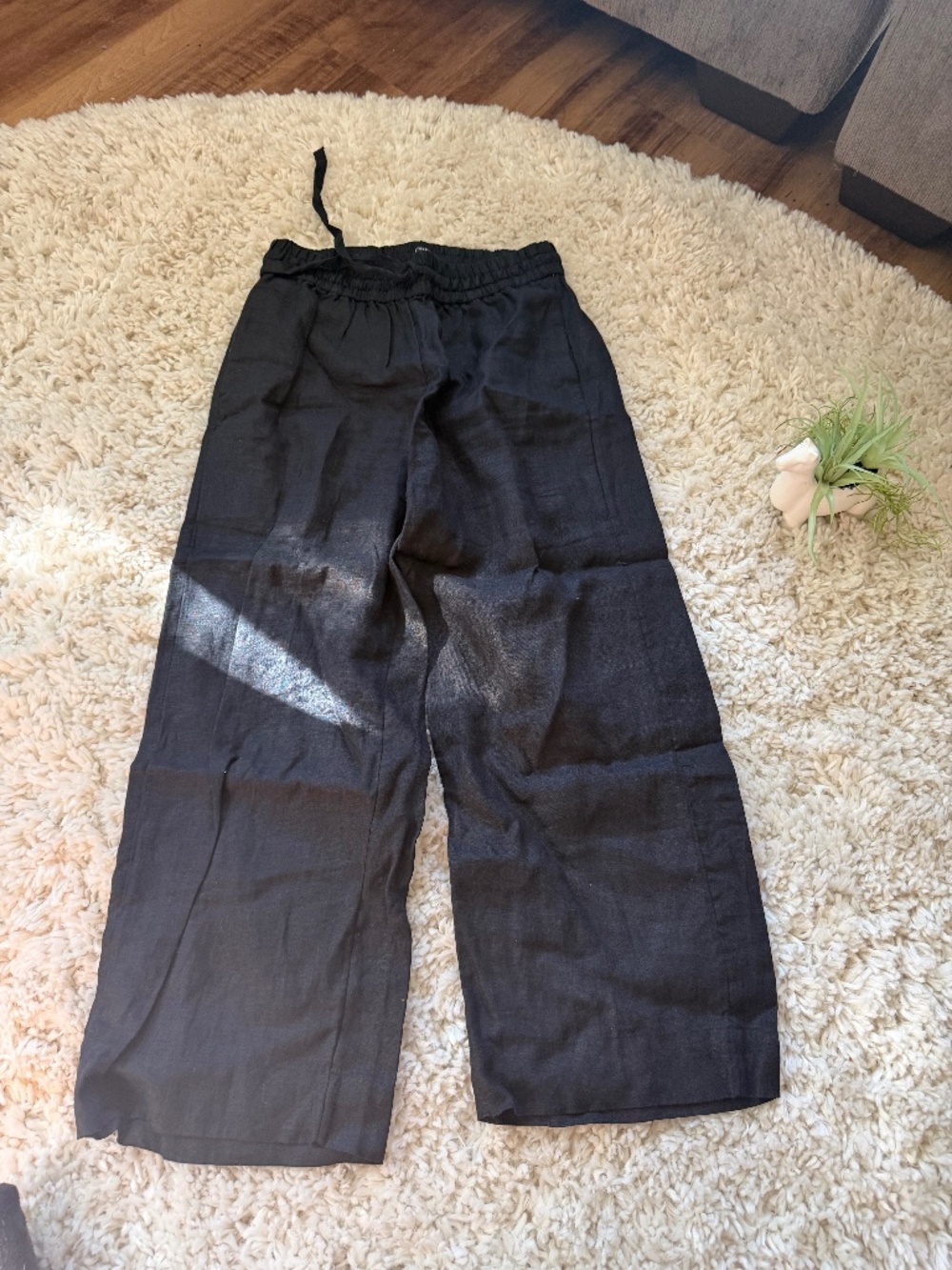 J. Crew wide-leg trousers pocketed Black Wide-Leg Linen Blend women’s comfortabl